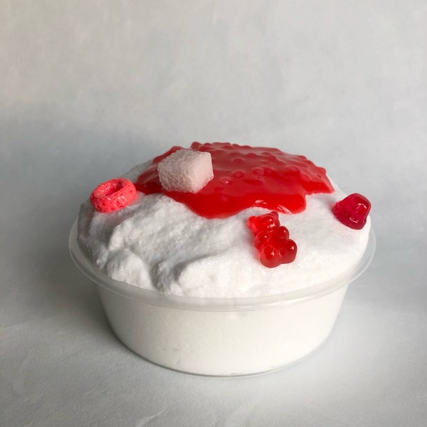 Shaved Ice with Cherry Sauce // Shaved Ice with Cherry Sauce Slime // Cloud cream / Icee slime with a semi clear topping 240ml