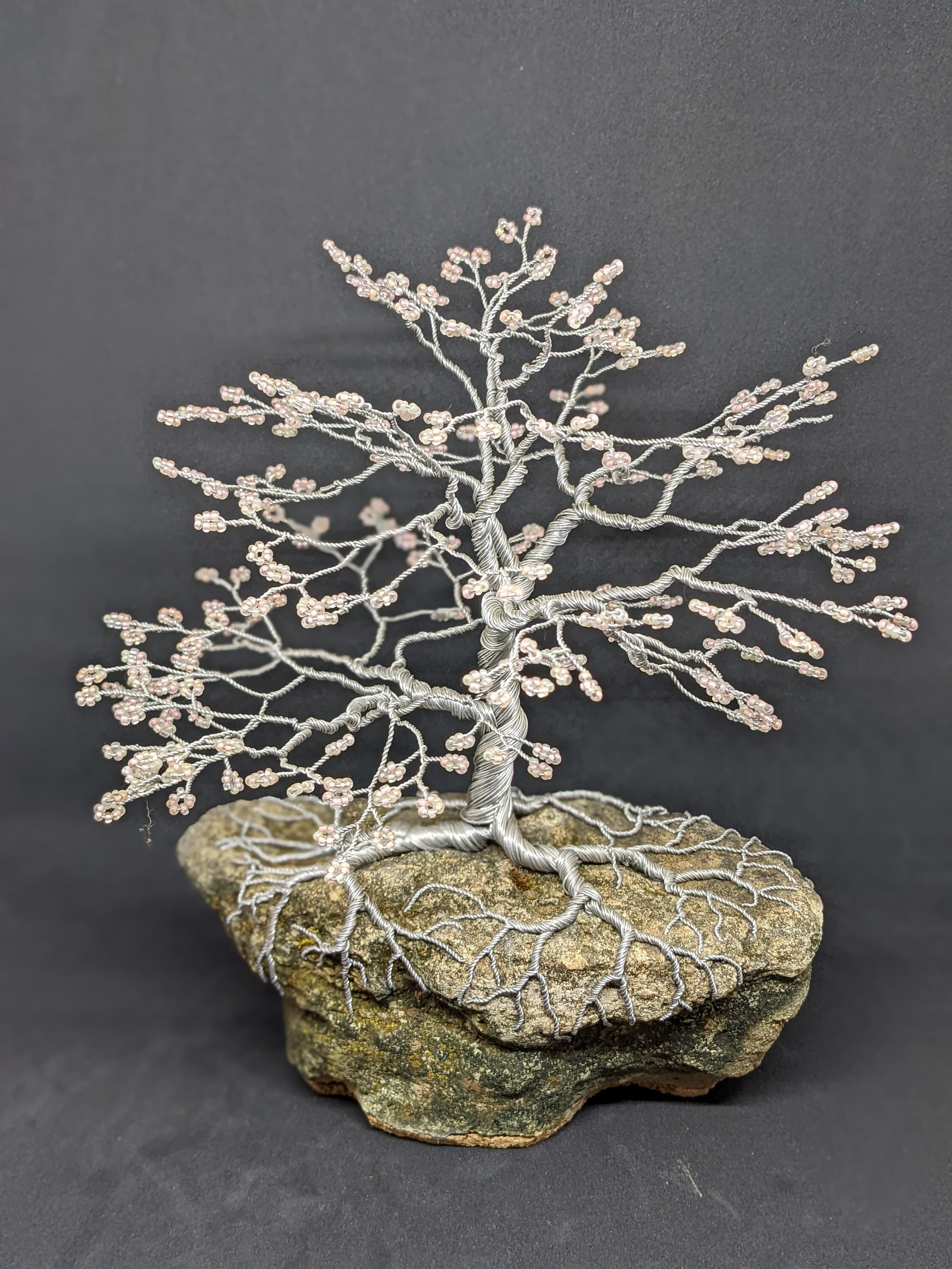 Large Silver Wire Tree With Pink Glass Leaves on Stone - Etsy