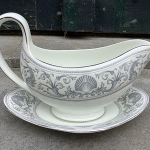 Wedgwood Delphine sauce boat with saucer.