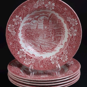 Royal Tudor Ware Coaching Taverns, Set aus 6 tiefen Tellern.