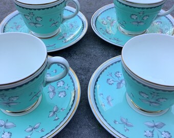 Wedgwood Pimpernel set of 4 porcelain cups and saucers.