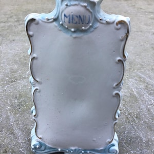 Tarjeta de menú de porcelana, también jarrón de flores, antiguo.