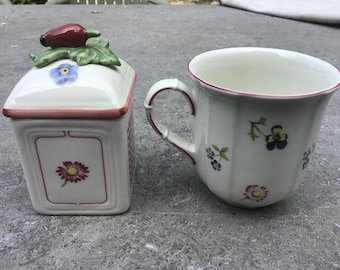 Villeroy & Boch Petit Fleur, set of mug and storage jar.