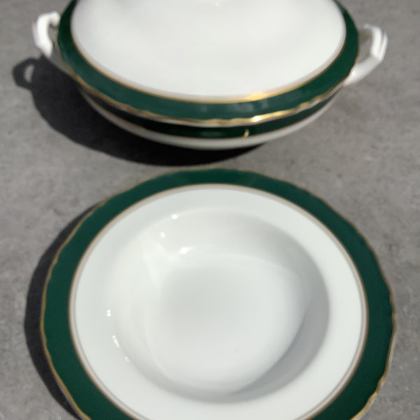 Royal Worcester Cavendish Leather Green set of serving bowl and plate.