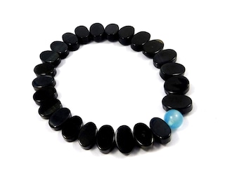 Black Obsidian Bracelet, 100% Natural Gemstone Bracelet, Flat Oval Beads Bracelet, Glitter Rare Bracelet, Gemstone Jewelry Wholesale Lot