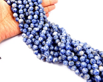 100% Natural Sodalite Beads Strand, 15 Inches, 8mm Round Beads, Gemstone Glitter Beads, Smooth Loose Beads, Gemstone Jewelry Wholesale Lot