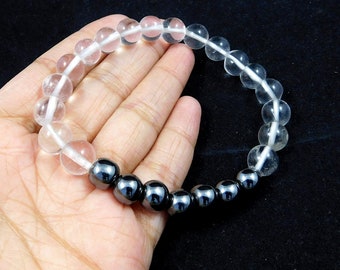 Crystal Quartz & Hematite Bracelet, Flash Rare Bracelet, 100% Natural Gemstone Bracelet, 8mm Beads Bracelet, Gemstone Jewelry Wholesale Lot