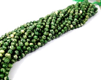 100% Natural Green Spot Jasper Beads, Smooth Loose Gemstone Beads, 8mm Beads, 15 Inches Strand, Flash Beads, Gemstone Jewelry Wholesale Lot