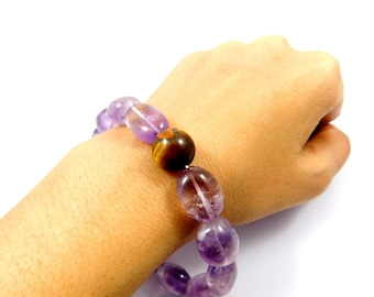 Amethyst & Tiger's Eye Bracelet, Flash Bracelet, 100% Natural Gemstone Bracelet, Oval Round Beads Bracelet, Gemstone Jewelry Wholesale Lot