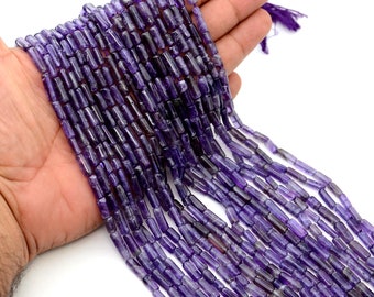 100% Natural Amethyst Beads, Glitter Rare, Loose Smooth Beads, Gemstone Beads, Tube Beads, 13 Inch Strand, Gemstone Jewelry Wholesale Lot