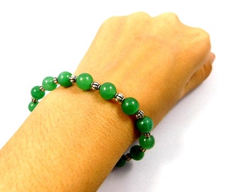 Green Aventurine Bracelet, 100% Natural Gemstone Bracelet, 8mm Beads Bracelet, 925 Silver Plated Bracelet, Gemstone Jewelry Wholesale Lot