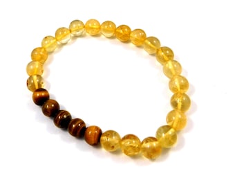 Citrine & Tiger Eye Bracelet, Natural Gemstone Beads, 8mm Round, Designer Stretch, Glitter Rare, Crystal Chakra, Wholesale Lot, Gift Jewelry