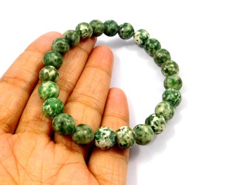 Green Spot Jasper Bracelet, 100% Natural Gemstone Bracelet, 8mm Beads, Healing Crystal Glitter Bracelet, Gemstones Jewellery, Wholesale Lot