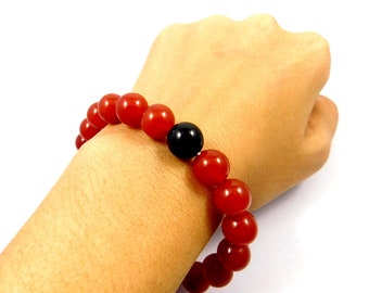 Red & Black Onyx Bracelet, 100% Natural Gemstone Bracelet, 8mm Round Beads, Healing Crystal Flash Bracelet, Gemstone Jewellery Wholesale Lot