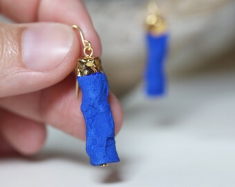 ON ORDER - EGLE, cobalt blue and gold dangle earrings, porcelain earrings, minimalist dangle earrings, special gift for her