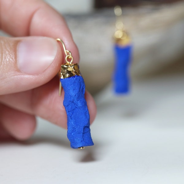 EGLE, cobalt blue and gold dangle earrings, porcelain earrings, minimalist dangle earrings, special gift for her