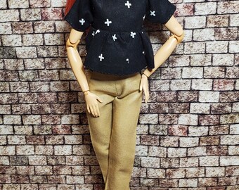 Barbie Black "Cross" Top & Khaki Pants (Outfit).