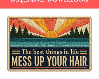 Messy Hair Hat Patch PNG Faux Embroidery Digital File for DTF and Sublimation