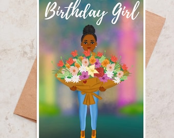 Happy Birthday Wish Card, Birthday Card for Black Women, Black Girl Art, African American Greeting Cards, Black Woman Birthday Gift Card
