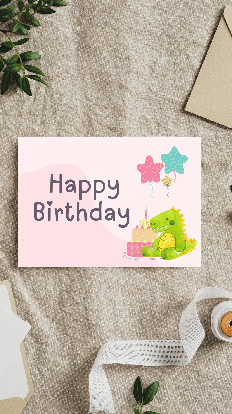 Printable Cute Dinosaur Happy Birthday Card - Etsy