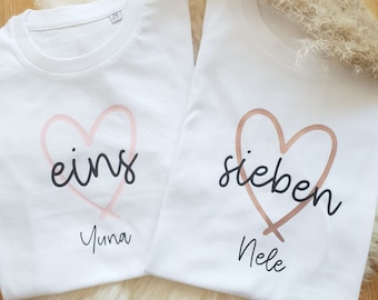 Geburtstagsshirt für Kinder | Kindershirt | Baby | Herz | Langarmshirt | Geburtstag | individuell gestaltet mit Namen und Zahl | Farbauswahl