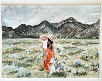Aquarel moeder en kind print, avontuur wacht op jou