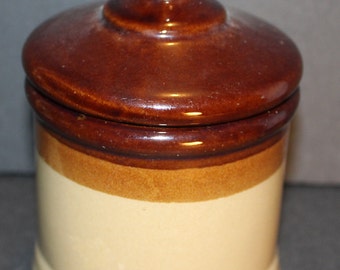 Vintage Mini Brown and Tan Glaze Crock Cannister 5 1/2" tall