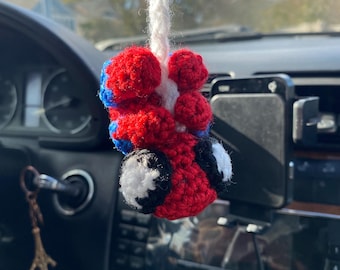 Amigurumi - Brelok - Szydełkowy - Ręcznie robiony - Pająk - Wieszak na samochód - Superbohater