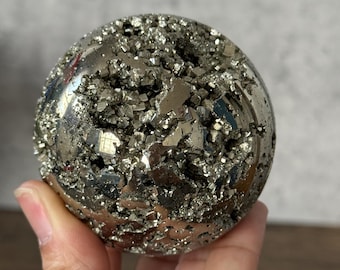 Sparkling Pyrite Sphere with Wooden Stand: Abundance Crystal (67mm)