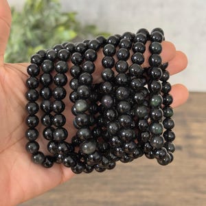 Rainbow Obsidian Bracelet | Protective Grounding Crystal | Natural Rainbow Sheen Beaded Stretch Bracelet | Sold Individually