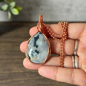 Ocean Jasper Necklace – Copper Wire Wrapped Pendant | Crystal Healing Jewelry | Grounding & Nurturing Stone