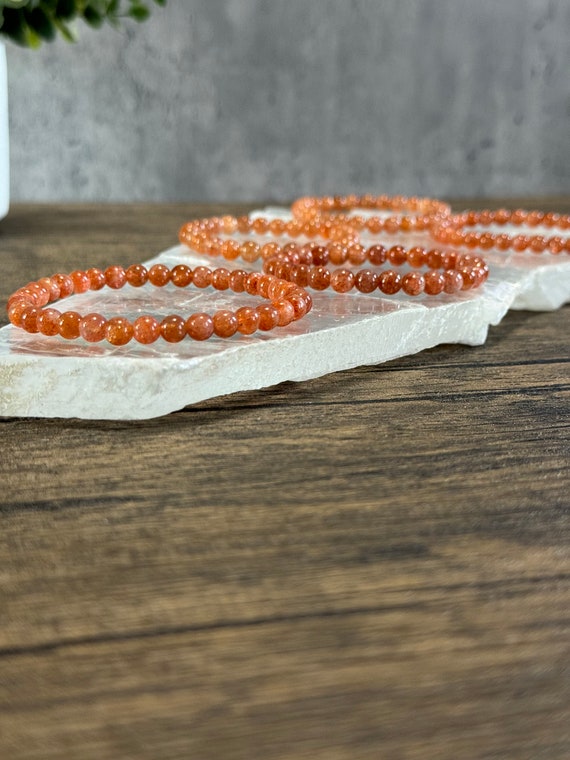 Golden Sunstone Bracelet, 6mm Gemstone Energy Jewelry