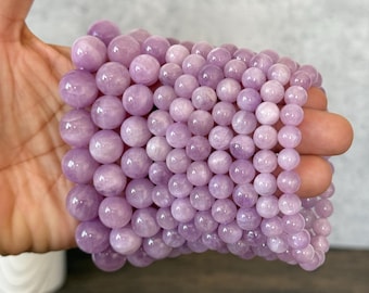 Natural Kunzite Crystal Bracelet: Calming Heart Chakra Beads