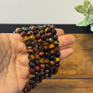 Faceted Mixed Tiger Eye Bracelet – Yellow, Red, and Blue | Natural Stone for Balance, Protection, and Grounding