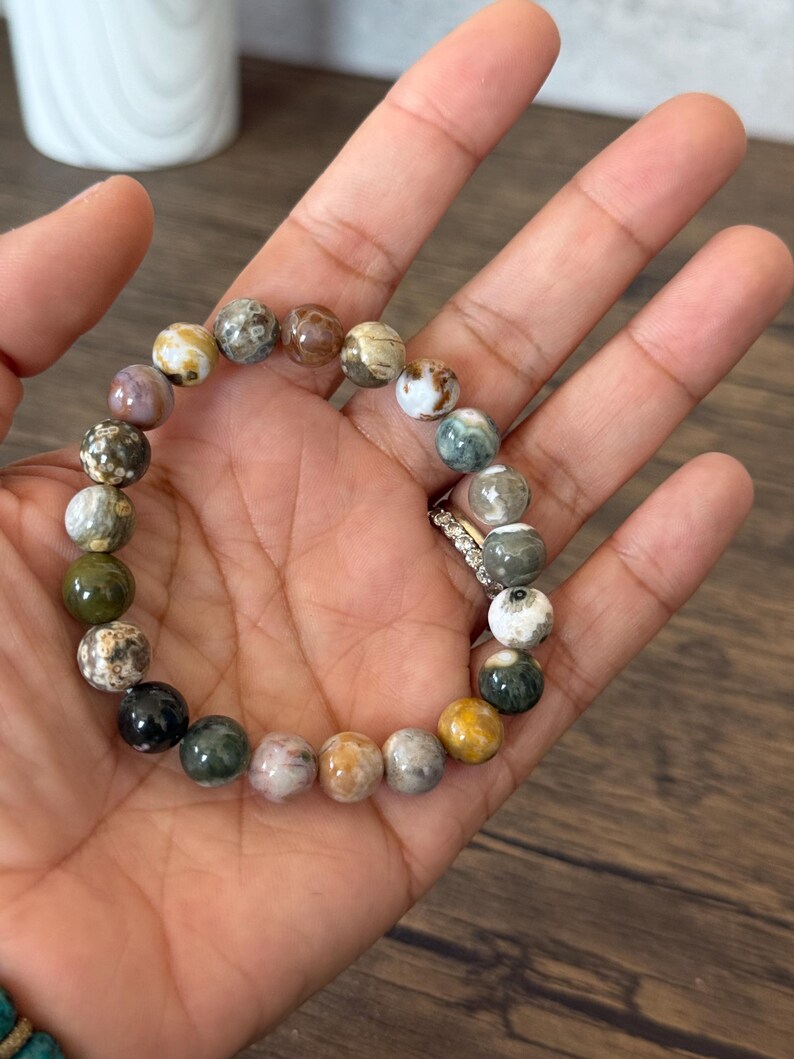 Bubble Ocean Jasper Bracelet | Natural Stone, Inner Peace (6.5 inches) Option A
