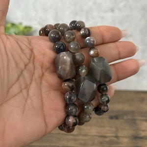 Gray and Black Moonstone Bracelets for Balance, Intuition, and Inner Strength | Stretch Bracelet