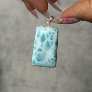 Rectangular Larimar Pendant | Sterling Silver, Caribbean Gemstone
