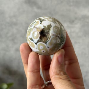 8th Vein Orbicular Jasper Sphere with Druzy | Healing Stone for Peace, Patience & Perspective