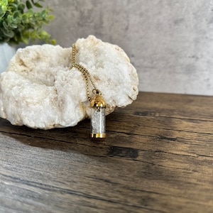 Sparkling Herkimer Diamond Necklace, Gold Color, Stainless Steel