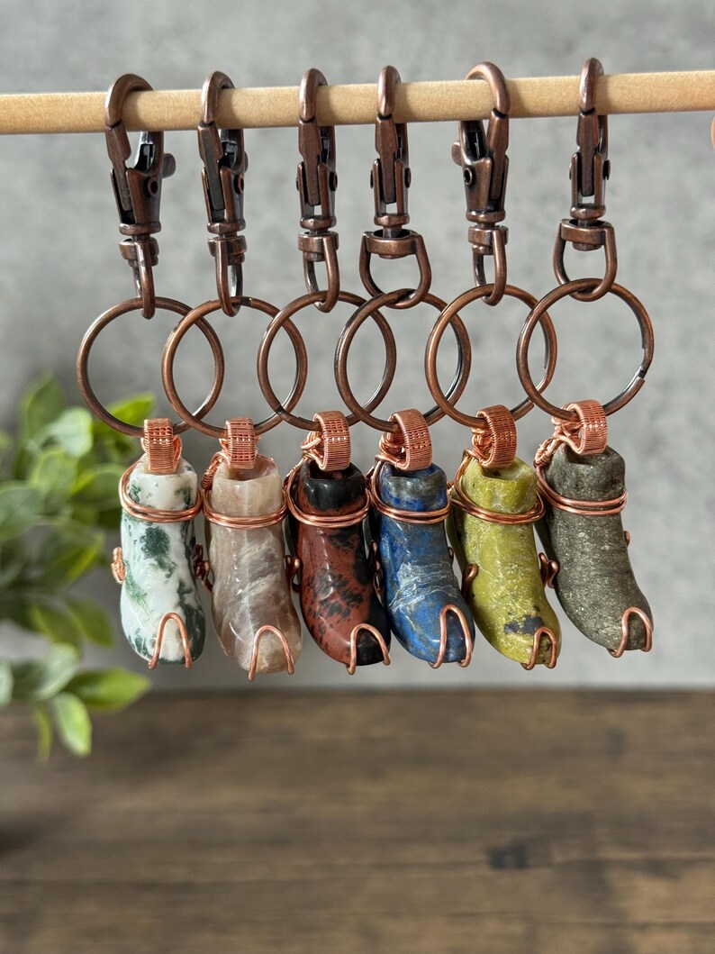 Crystal Sneaker Keychain – Copper Wire Wrapped | Lapis, Moss Agate ...