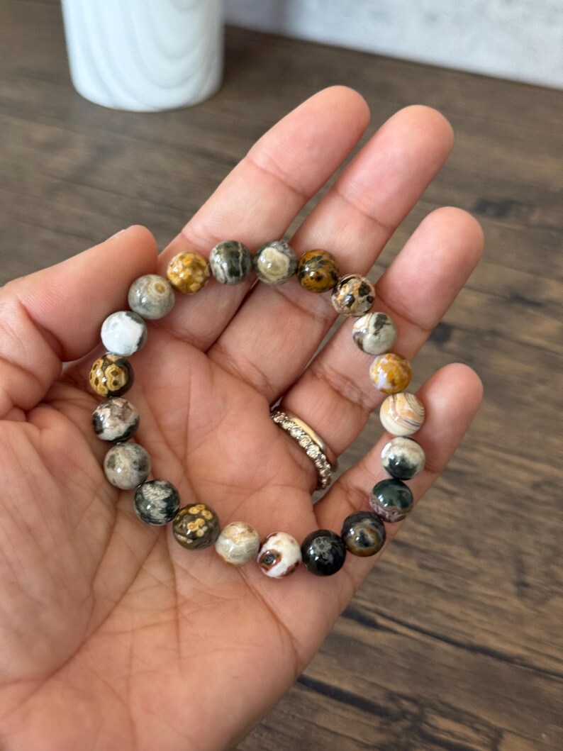 Bubble Ocean Jasper Bracelet | Natural Stone, Inner Peace (6.5 inches) Option B