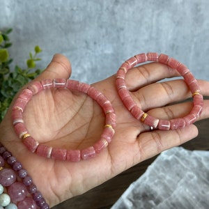 Rhodochrosite Bracelet with 18K Gold-Plated Accents - Healing Crystal Jewelry