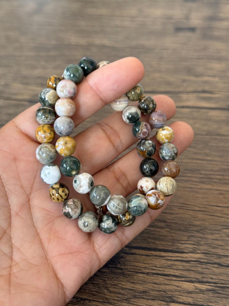 Bubble Ocean Jasper Bracelet | Natural Stone, Inner Peace (6.5 inches) afbeelding 5