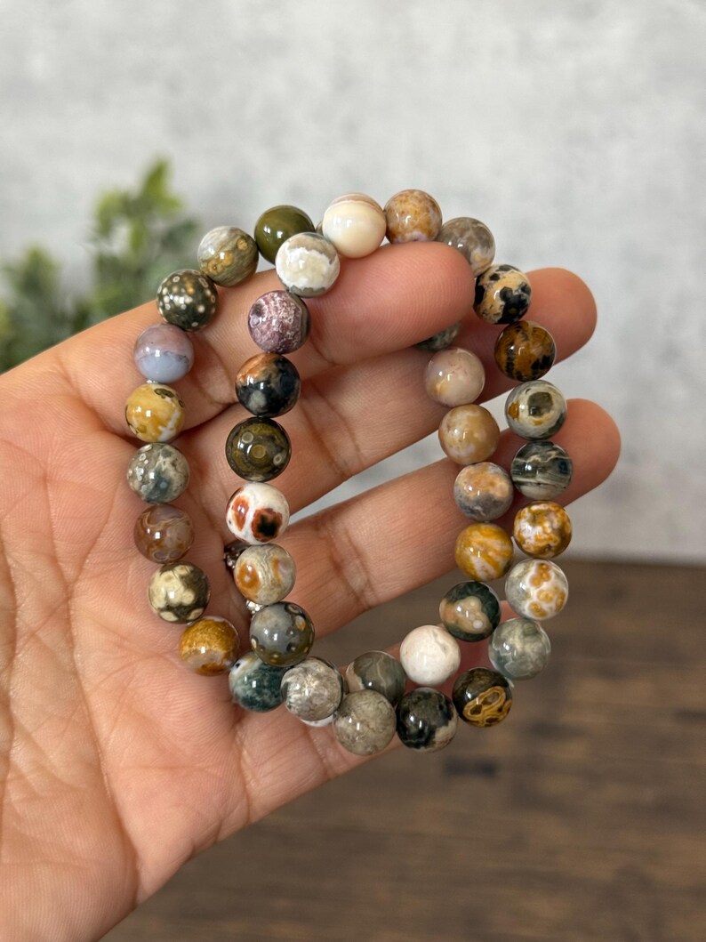 Bubble Ocean Jasper Bracelet | Natural Stone, Inner Peace (6.5 inches) afbeelding 4