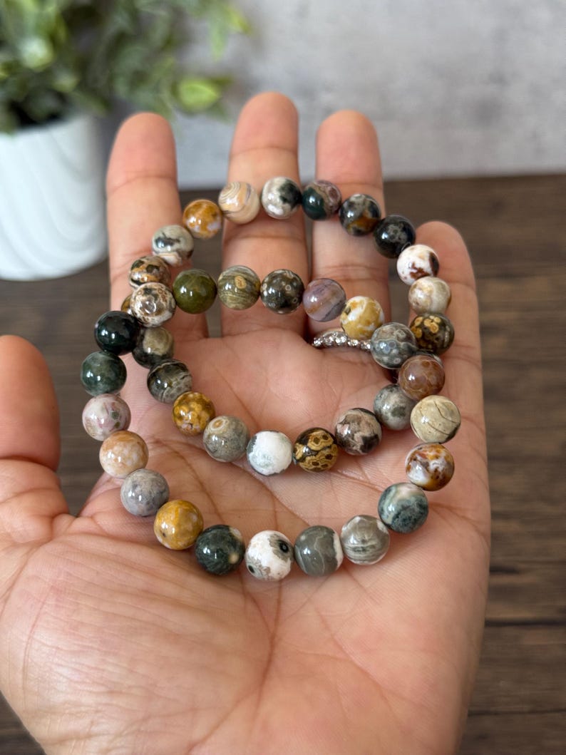 Bubble Ocean Jasper Bracelet | Natural Stone, Inner Peace (6.5 inches) afbeelding 3