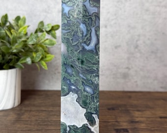 Moss Agate Tower — Natural Druzy Crystal Point | Statement Crystal for Growth, Grounding & Abundance | One-of-a-Kind Gift