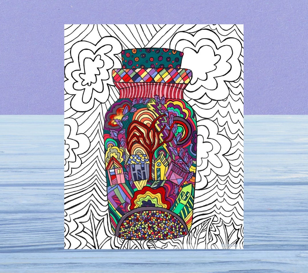 Coloring Page, Glass Jar Coloring Page, Anti Stress Coloring, PDF