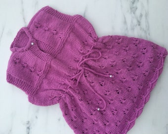 Fuchsia Pink Handknit Baby Wool Dress | Baby Dress | Handmade Baby Dress | Woolknit Baby Clothes | Baby Shower Gift | Hand Crocheted