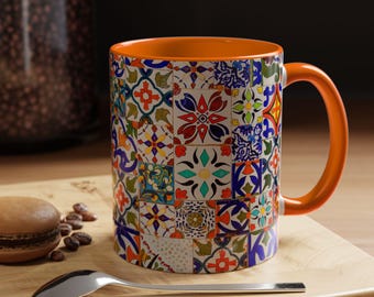 Spanish Tile Mug | Moroccan Tile Mug | Rustic Mediterranean Ceramic Coffee Cup | Gift for friends | Christmas Gift | Birthday gift |  11 oz