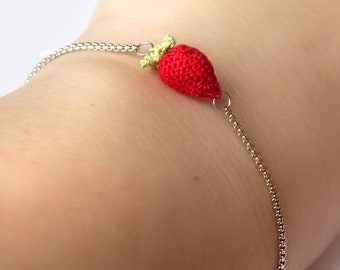 Handmade Bracelet with tiny Crochet Strawberry